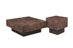 Set Of Two Natural and Brown Solid Wood Square Block Coffee Table