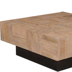 Set Of Two Natural and Dark Brown Solid Wood Square Block Coffee Table