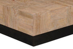 Set Of Two Natural and Dark Brown Solid Wood Square Block Coffee Table