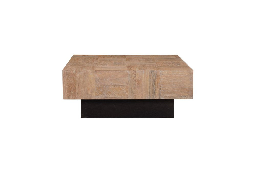 Set Of Two Natural and Dark Brown Solid Wood Square Block Coffee Table