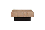 Set Of Two Natural and Dark Brown Solid Wood Square Block Coffee Table