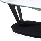 36" White And Black Faux Marble And Metal Oval Coffee Table