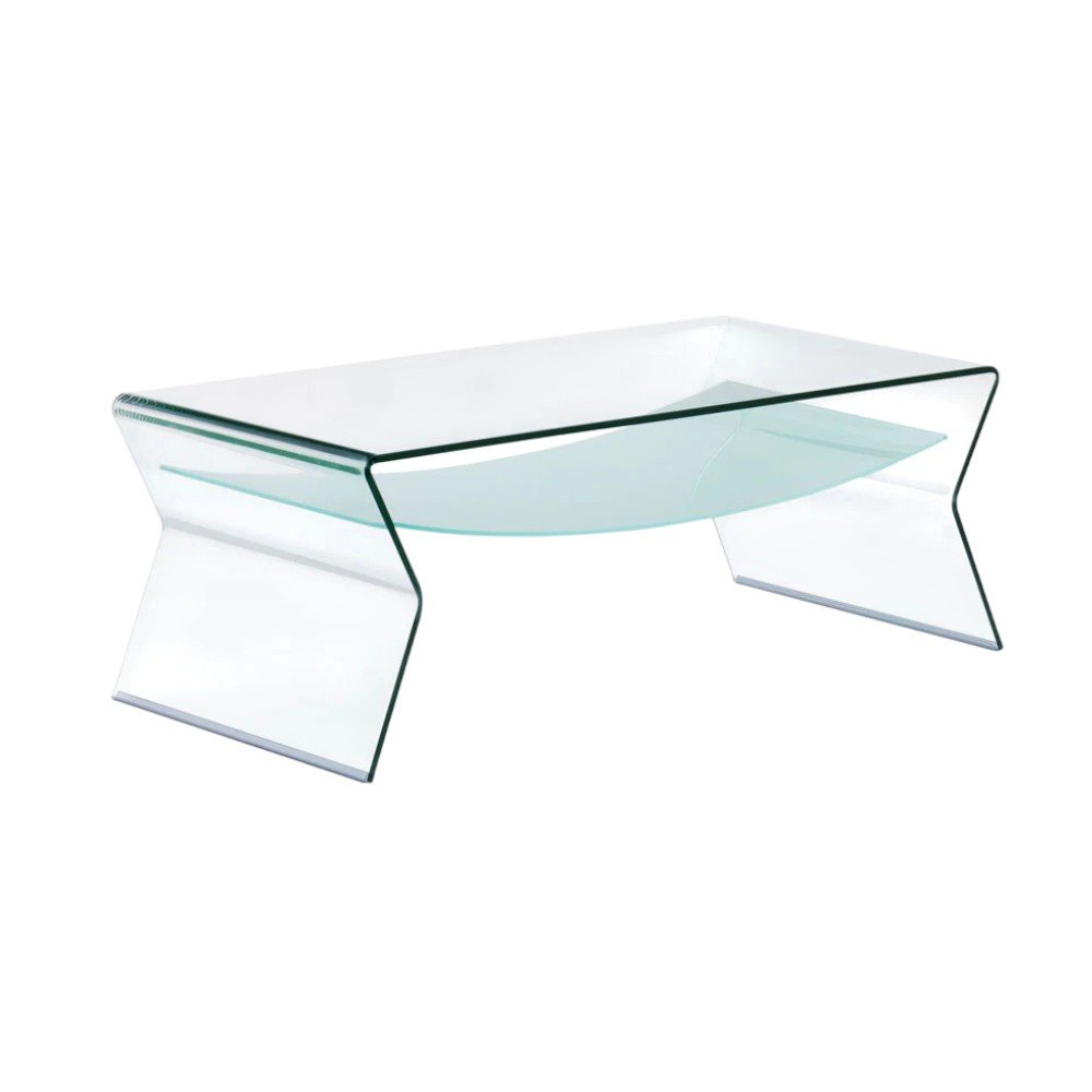 47" Clear Glass Solid Coffee Table with Shelf