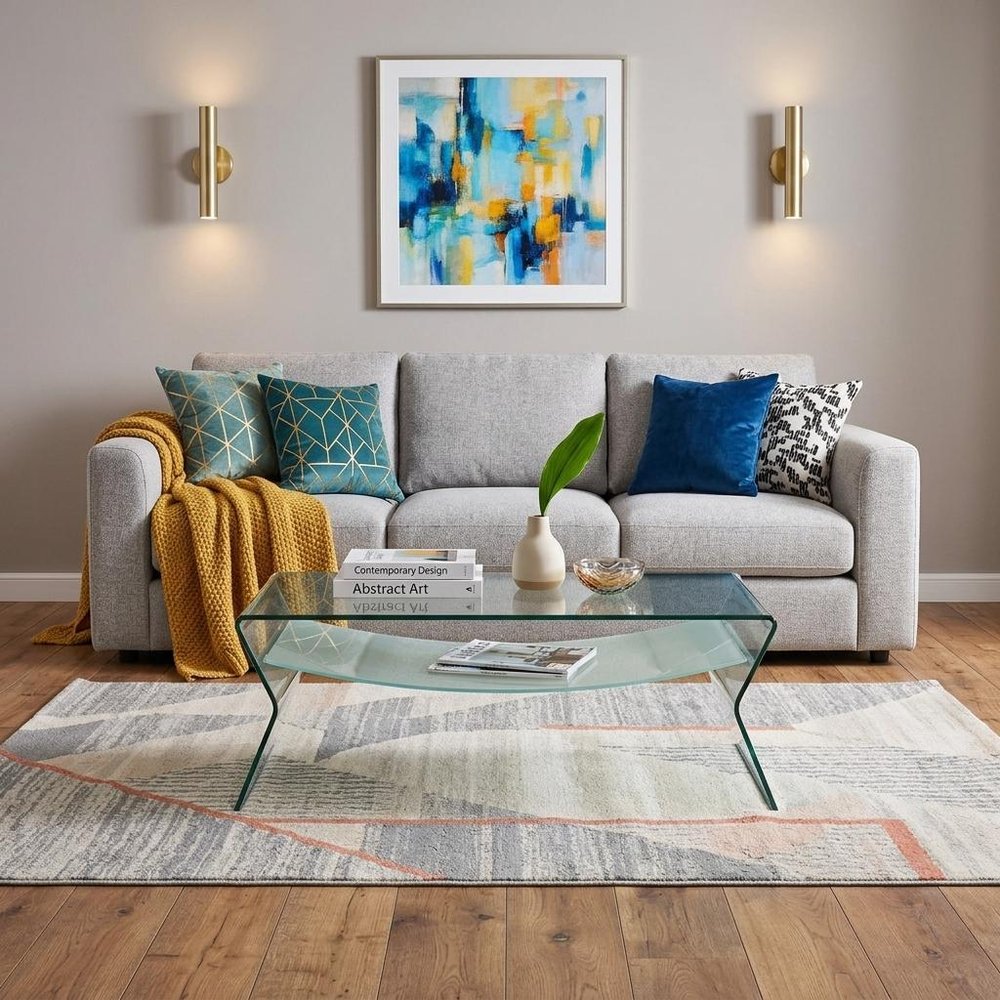 47" Clear Glass Solid Coffee Table with Shelf