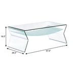 47" Clear Glass Solid Coffee Table with Shelf