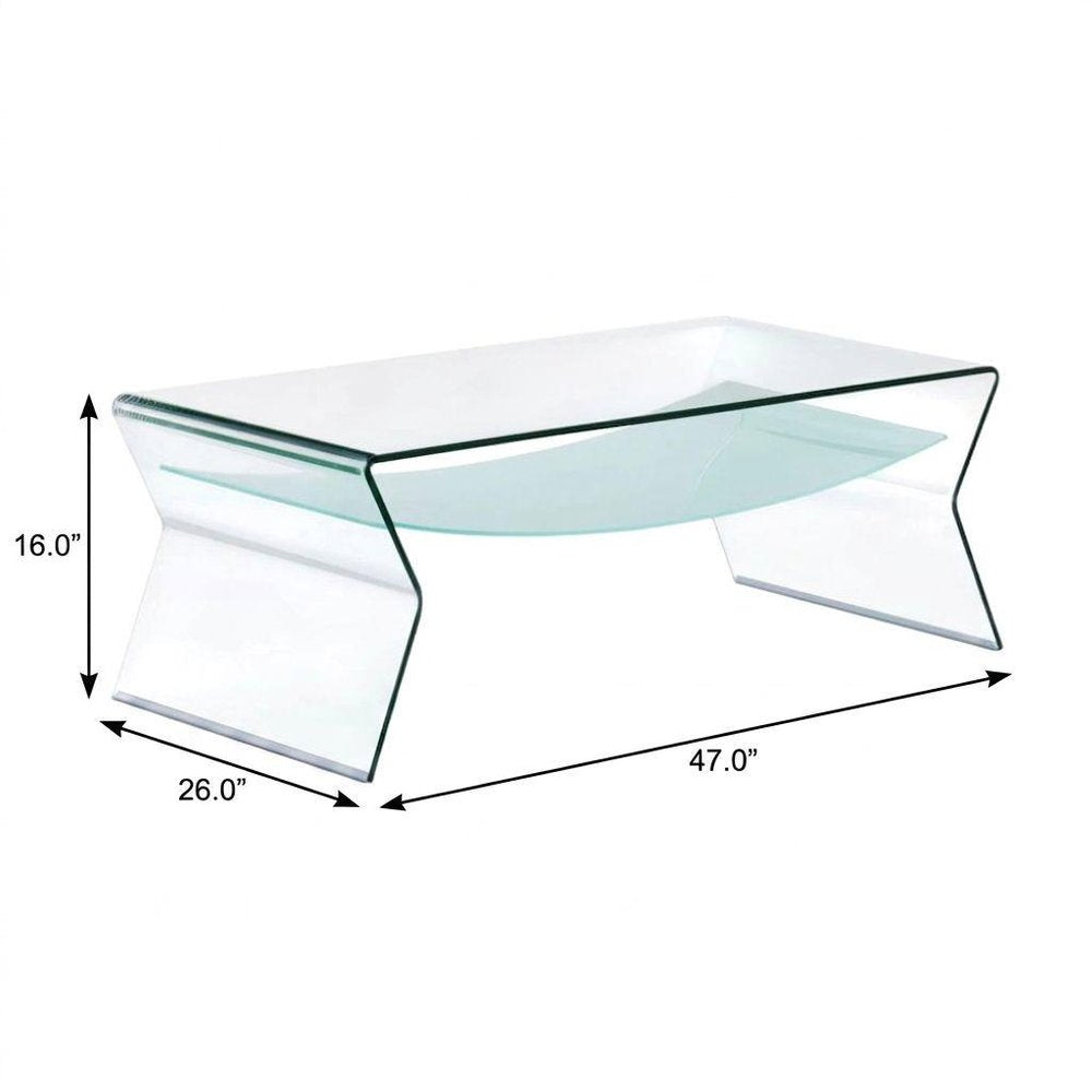 47" Clear Glass Solid Coffee Table with Shelf