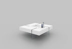 47" White And Clear Wood And Glass Square Sled Coffee Table