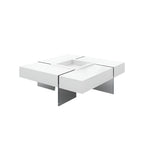 47" White And Clear Wood And Glass Square Sled Coffee Table