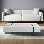53" White And Clear Wood And Glass Sled Coffee Table