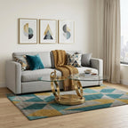 32" Clear And Gold Glass And Metal Round Abstract Coffee Table