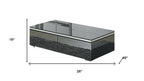 26" Dark Gray and Silver Mirrored Glass Wood and Stainless Steel Coffee Table With Two Drawers