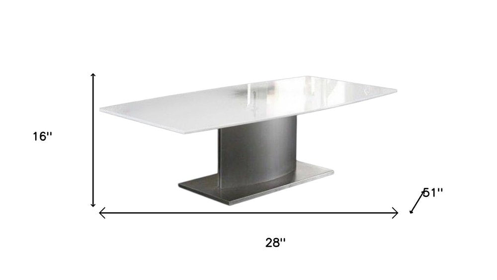 28" White and Silver Genuine Marble and Stainless Steel Pedestal Coffee Table
