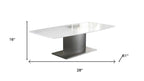 28" White and Silver Genuine Marble and Stainless Steel Pedestal Coffee Table