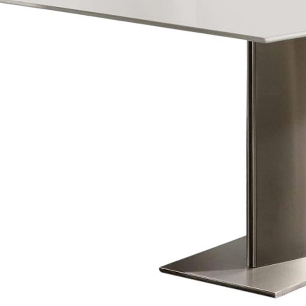 28" White and Silver Genuine Marble and Stainless Steel Pedestal Coffee Table