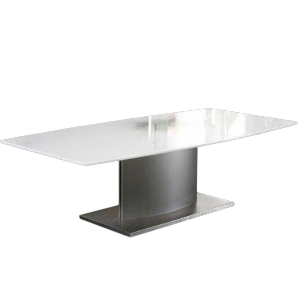 28" White and Silver Genuine Marble and Stainless Steel Pedestal Coffee Table