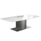 28" White and Silver Genuine Marble and Stainless Steel Pedestal Coffee Table