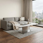28" White and Silver Genuine Marble and Stainless Steel Pedestal Coffee Table