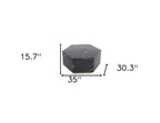 35" Black And Gold Faux Marble Hexagon Drum Coffee Table