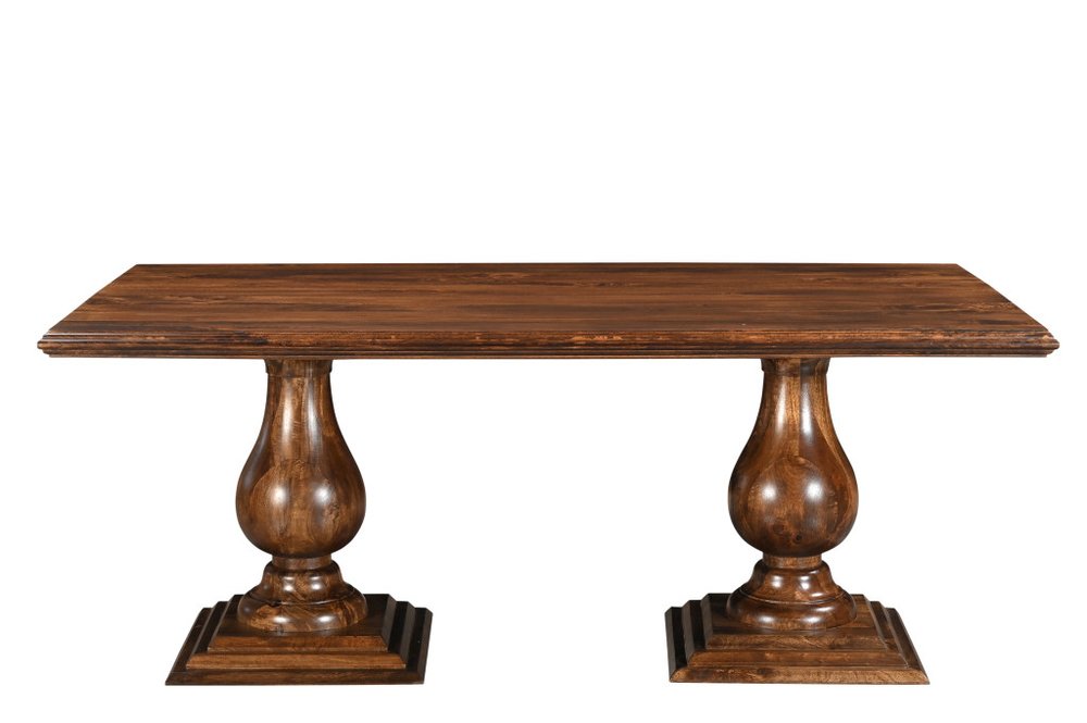 75" Brown Solid Wood Double Pedestal Base Dining Table