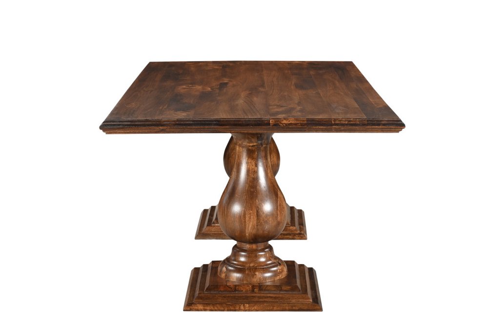 75" Brown Solid Wood Double Pedestal Base Dining Table