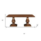 75" Brown Solid Wood Double Pedestal Base Dining Table