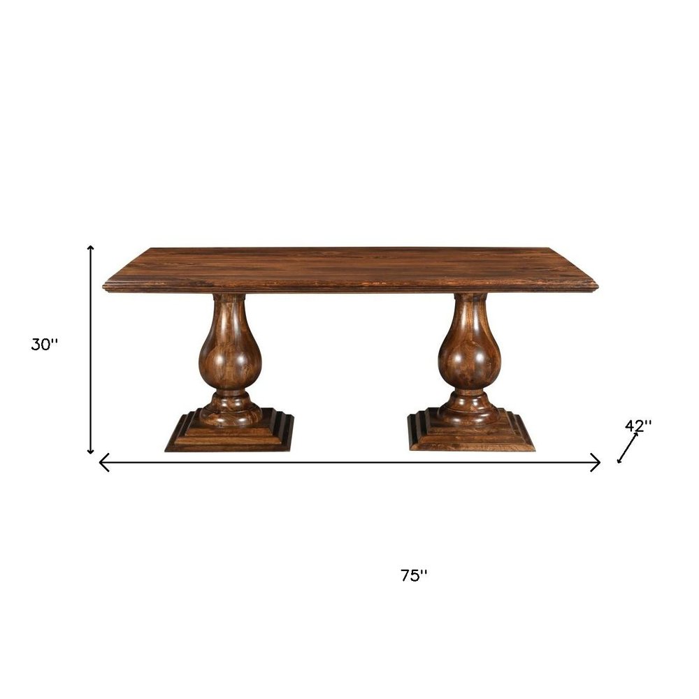 75" Brown Solid Wood Double Pedestal Base Dining Table