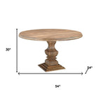 54" Brown Solid Wood Pedestal Base Round Top Dining Table