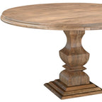 54" Brown Solid Wood Pedestal Base Round Top Dining Table