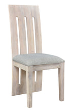 Set of Two Gray and Natural Fabric And Wood Slat Back Dining Side Chairs