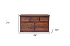 64" Brown Solid Wood Seven Drawer Double Dresser