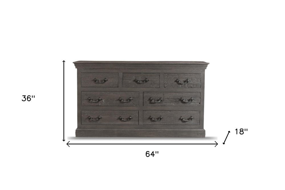 64" Brown Solid Wood Seven Drawer Double Dresser