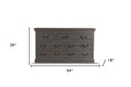 64" Brown Solid Wood Seven Drawer Double Dresser