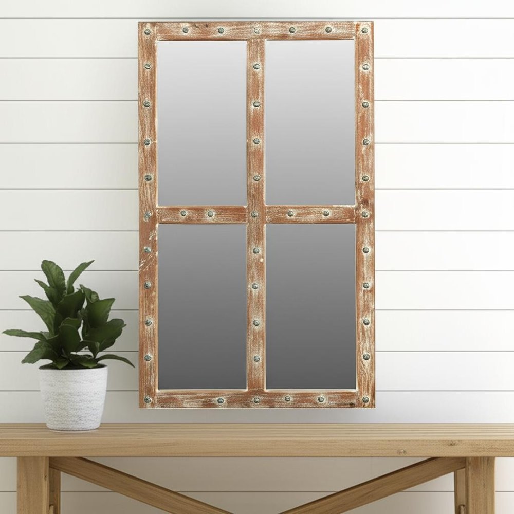 60" Brown Solid Wood Geometric Framed Accent Mirror