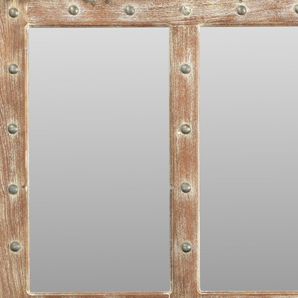 60" Brown Solid Wood Geometric Framed Accent Mirror