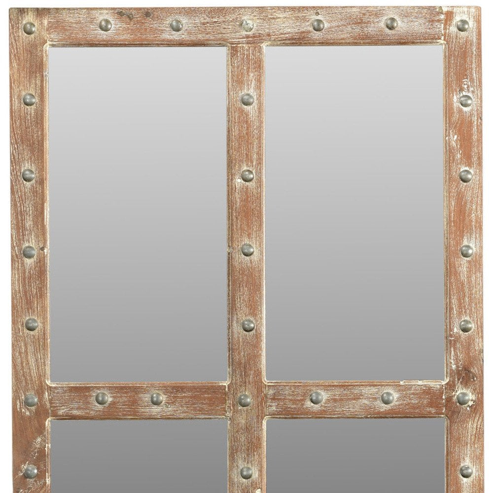 60" Brown Solid Wood Geometric Framed Accent Mirror