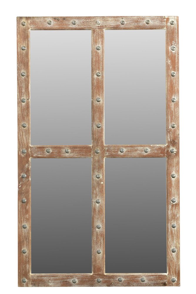 60" Brown Solid Wood Geometric Framed Accent Mirror