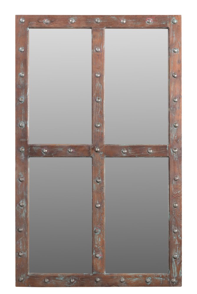 60" Brown Solid Wood Geometric Framed Accent Mirror