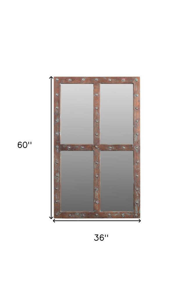 60" Brown Solid Wood Geometric Framed Accent Mirror