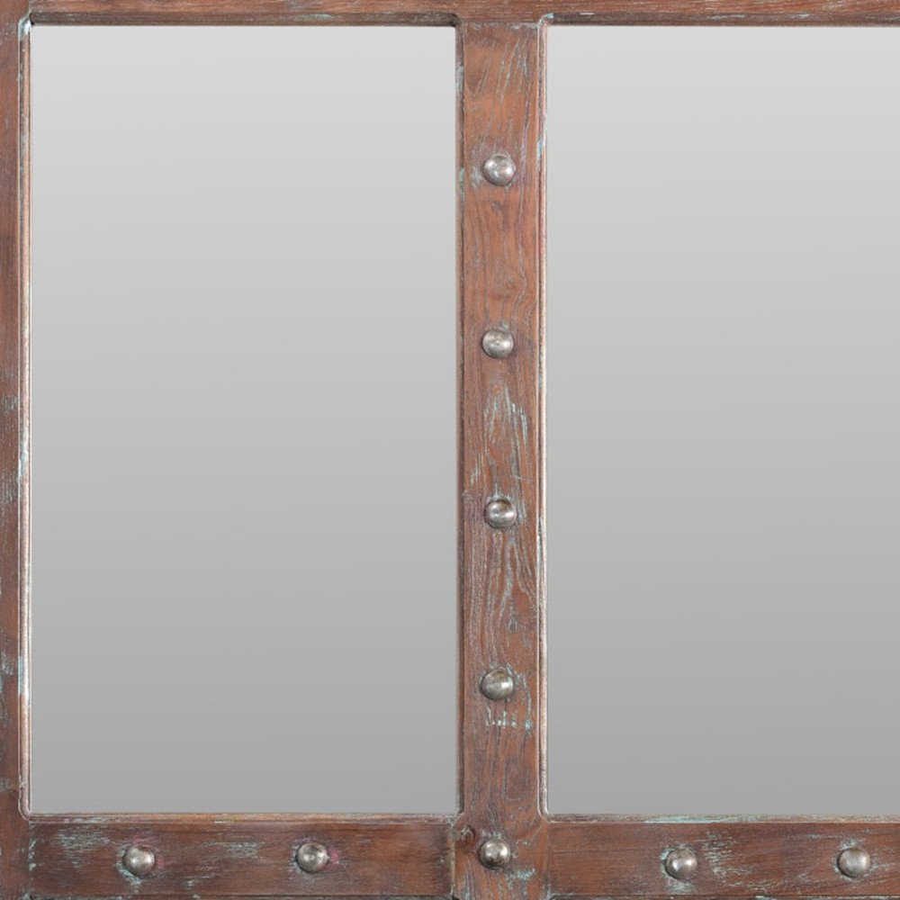 60" Brown Solid Wood Geometric Framed Accent Mirror