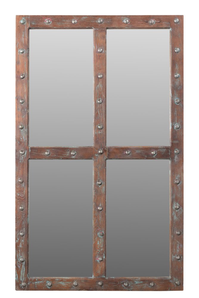 60" Brown Solid Wood Geometric Framed Accent Mirror