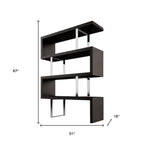 67" Espresso And Silver Metal and Wood Three Tier Etagere Bookcase