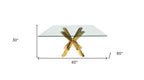 60" Clear and Gold Glass and Metal Cross Leg Base Square Dining Table