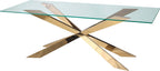 72" Clear and Gold Glass and Metal Cross Leg Base Dining Table
