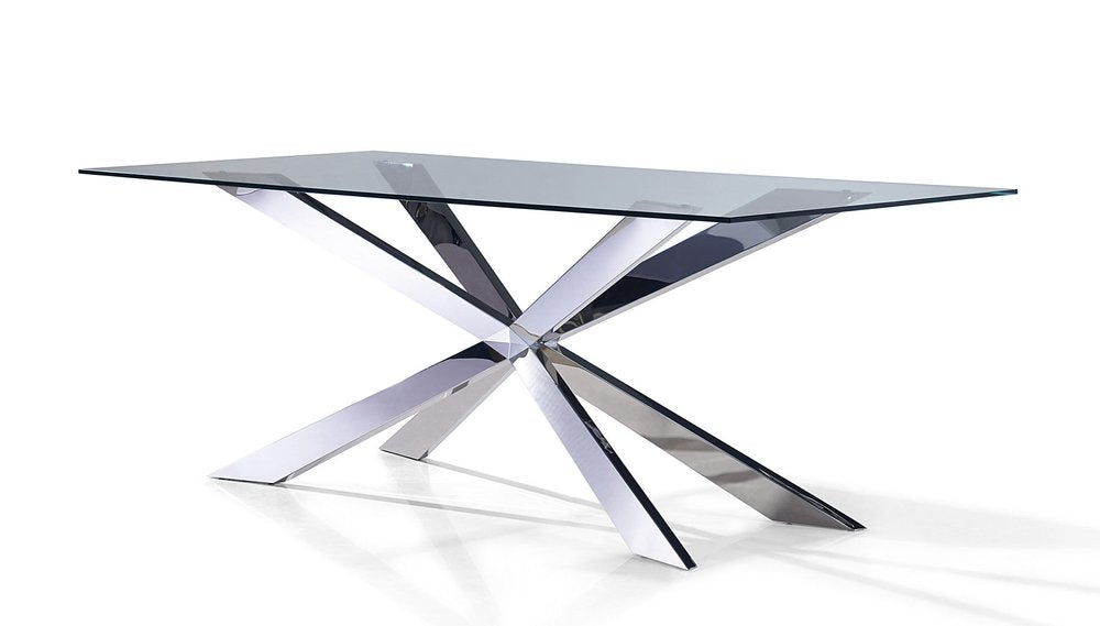 72" Clear and Gold Glass and Metal Cross Leg Base Dining Table