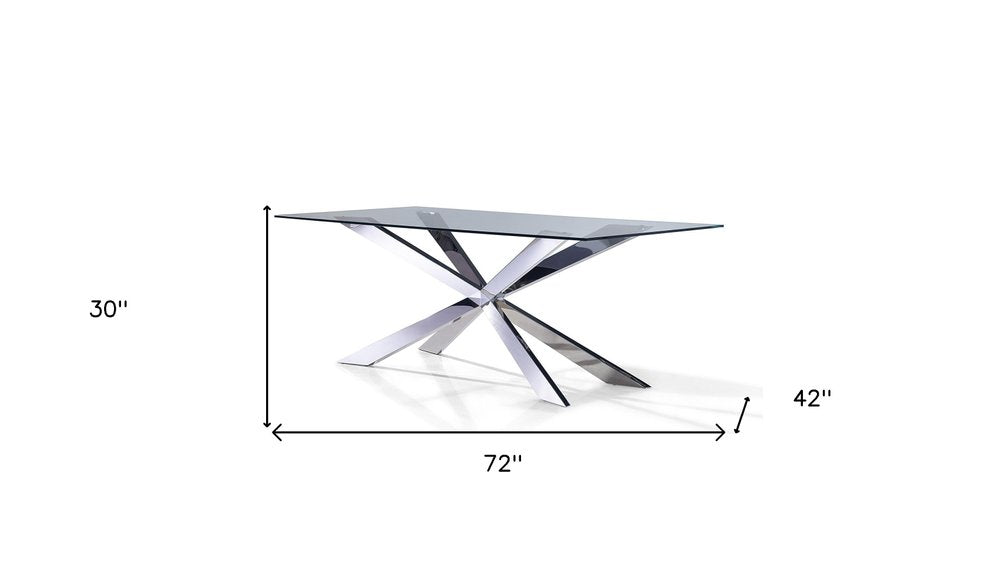 72" Clear and Gold Glass and Metal Cross Leg Base Dining Table
