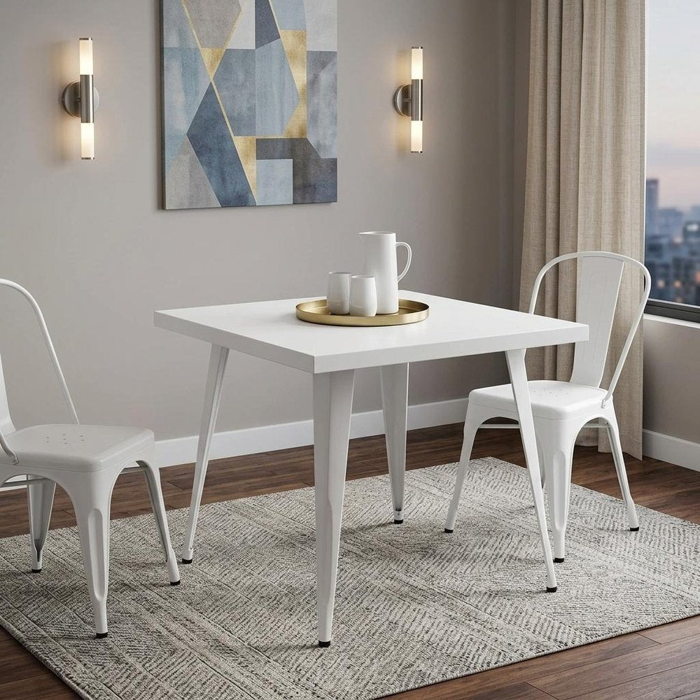 32" Gray Steel and Metal Square Dining Table