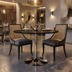 36" Black and Silver Wood and Metal Pedestal Base Round Top Dining Table