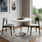 36" Black and Silver Wood and Metal Pedestal Base Round Top Dining Table