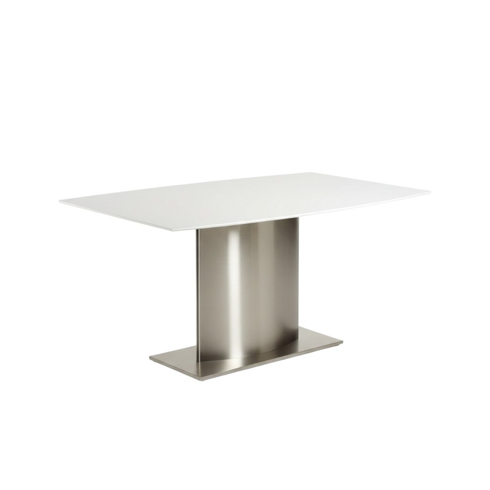 63" White and Silver Marble and Stainless Steel Pedestal Base Dining Table