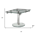40" Clear and Silver Glass and Metal Self-Storing Leaf Motion Extendable Dining Table